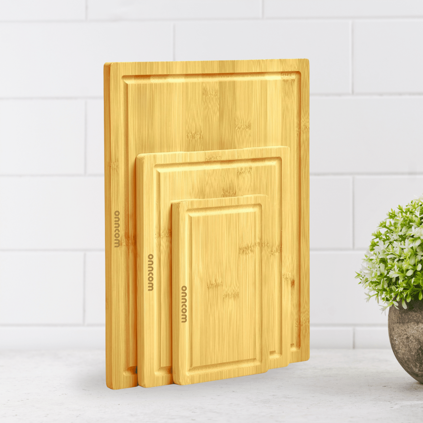 Set of 3 Bamboo Wooden Cutting Boards for Kitchen Meal Prep & Serving 1 case