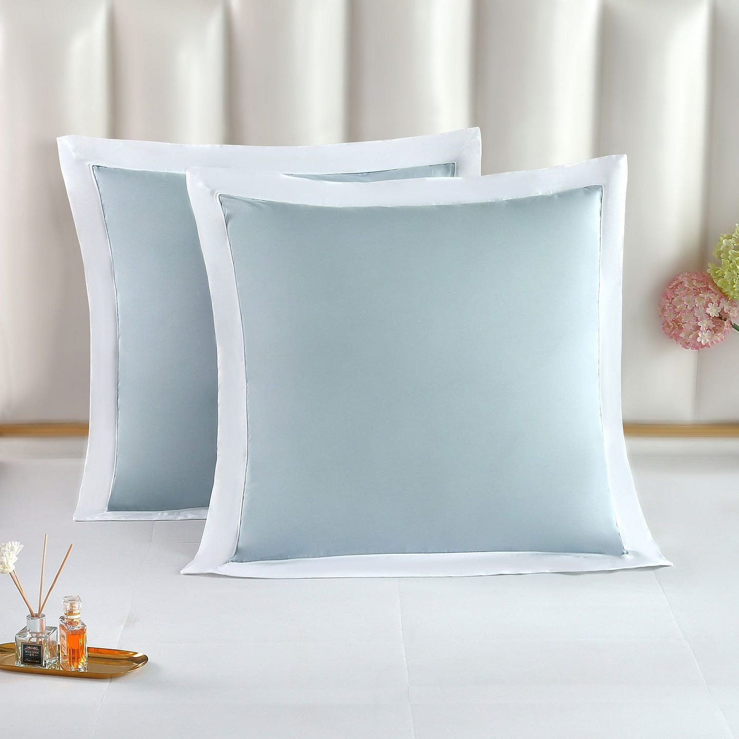 Long-staple Cotton Euro Sham Set of 2, Misty Blue + White 26 x 26 1 each