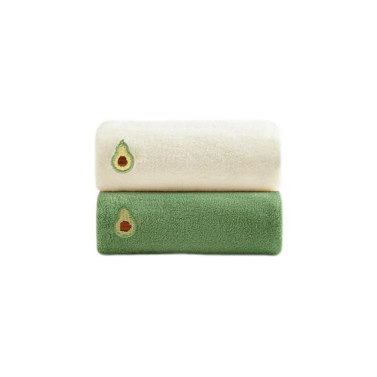 100% Cotton Face Towels in Avocado Green+White