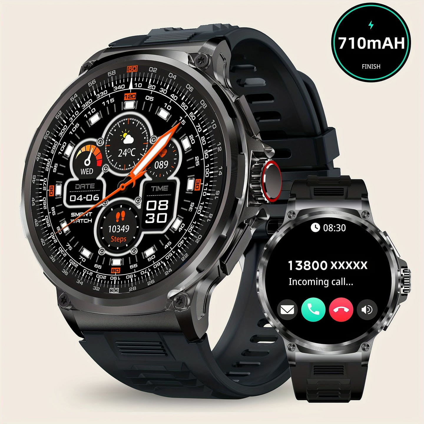 1.85-inch Bluetooth call heart rate watch black 1 each