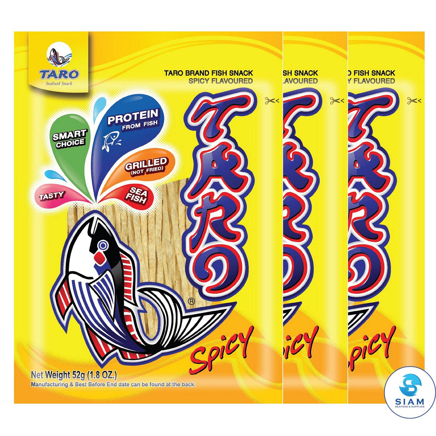 (3-Pack) TARO BRAND Thai Fish Snack 52g, Spicy 3 count