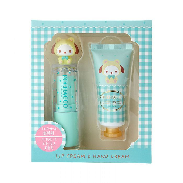 Japan Sanrio 帕恰狗 卡通小熊装润唇膏和护手霜套装 - 无香型润唇膏3.8g+柑橘香护手霜20g