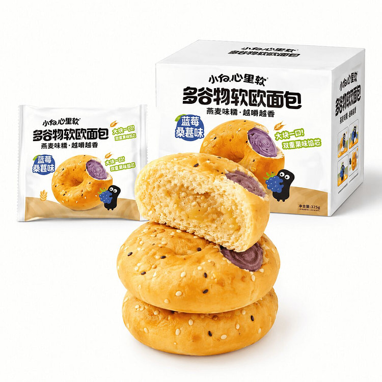 小白心里软蓝莓桑葚味欧包全谷物面包营养早餐325g 325 克