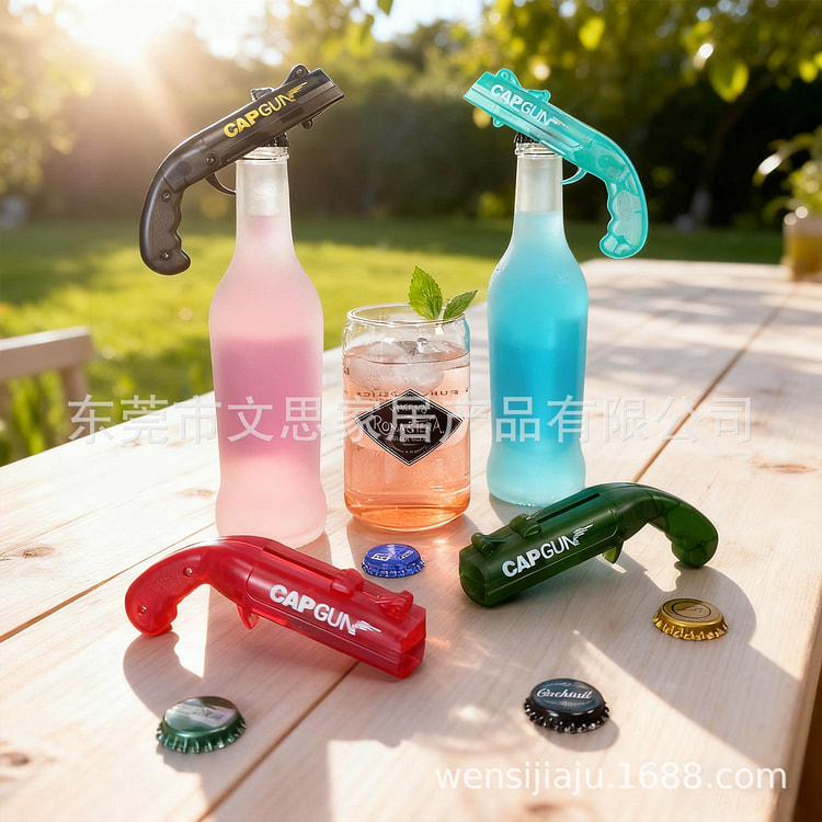 A pistol bottle opener can shoot bottle caps.