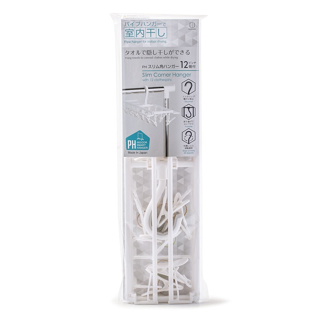 Kokubo Japan PH Slim Corner Hanger, 12 Clips 1 count