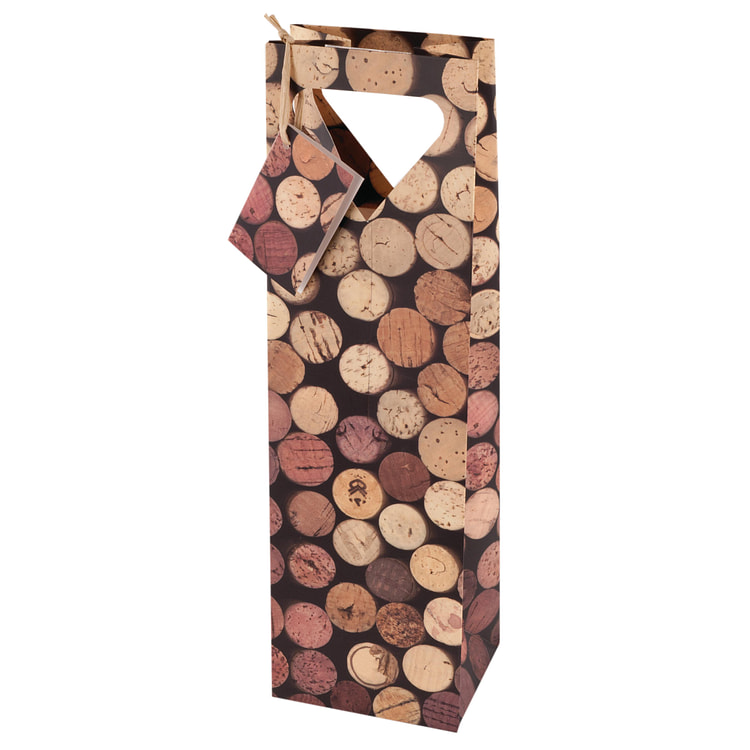 1-Bottle Wine Bag - Cork Pattern with Matching Gift Tag