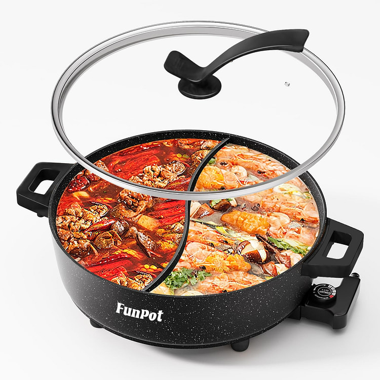Large 6L Dual-sided Electric Hot Pot 5-Temp Adjust 1 each