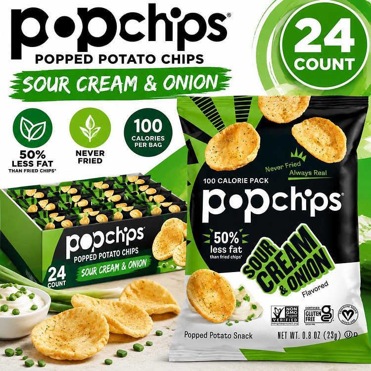 Popchips Sour Cream Onion 0.8oz 24ct 1 each
