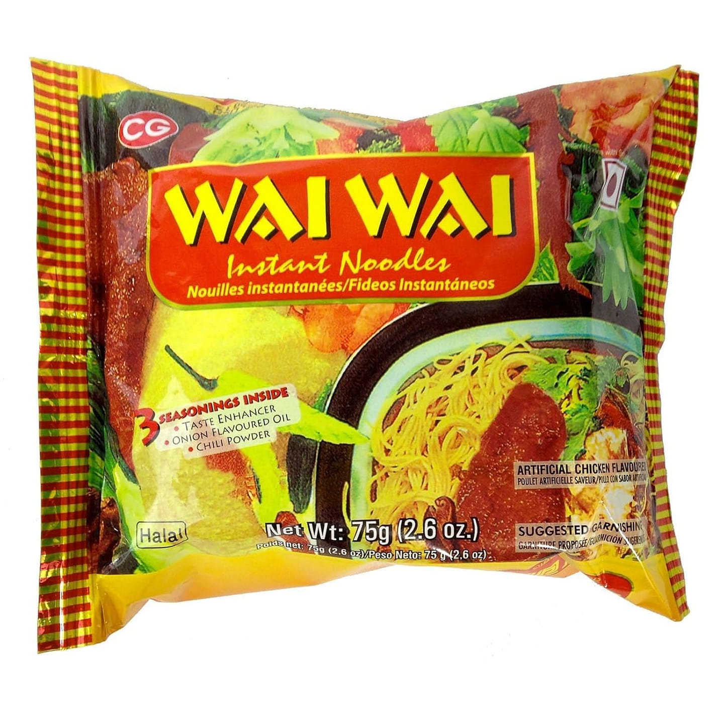 Wai Wai Instant Chicken Flavor Noodles, 75g 30 pack