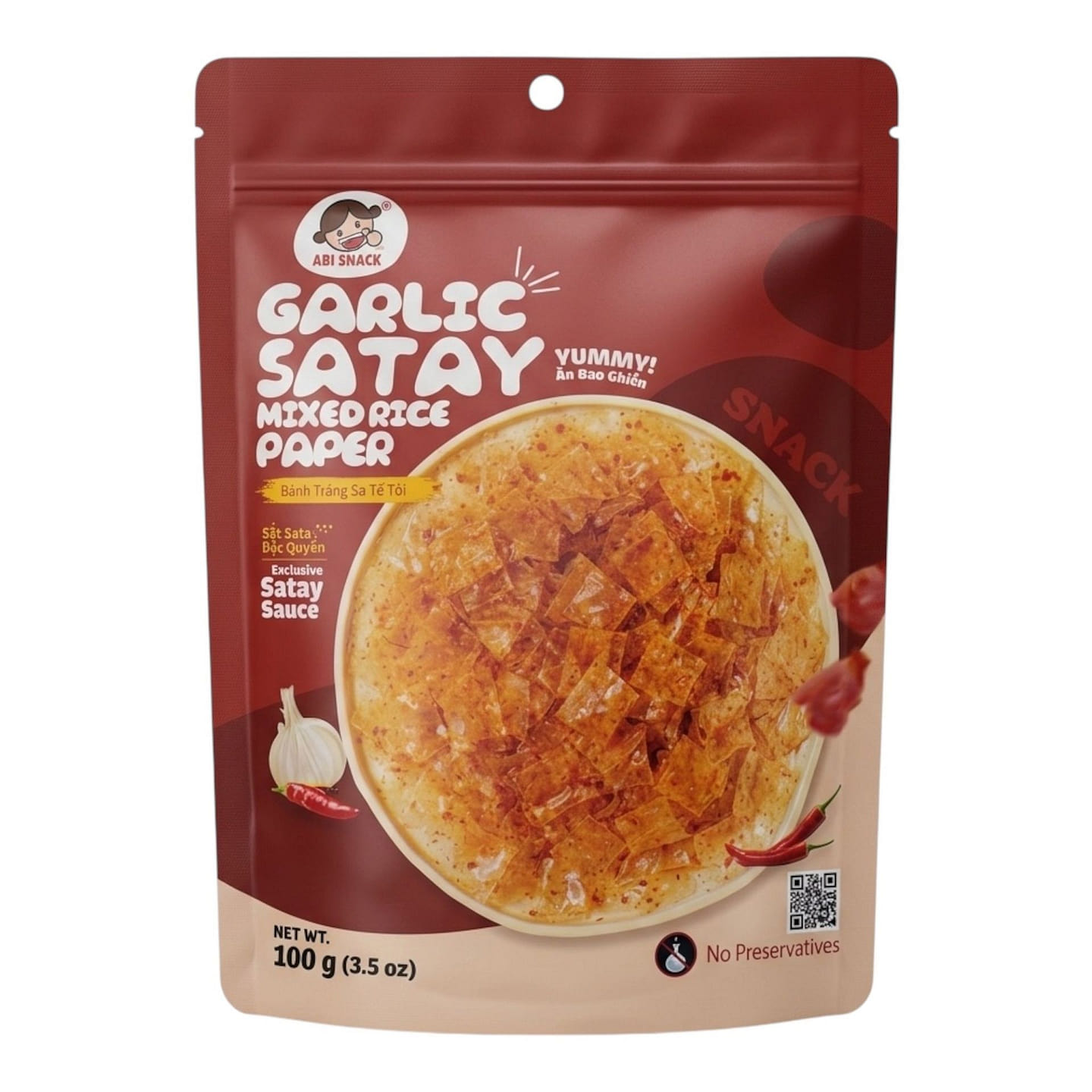[ABI] Garlic Satay Rice Paper Banh Trang Sa Te Toi 100 g