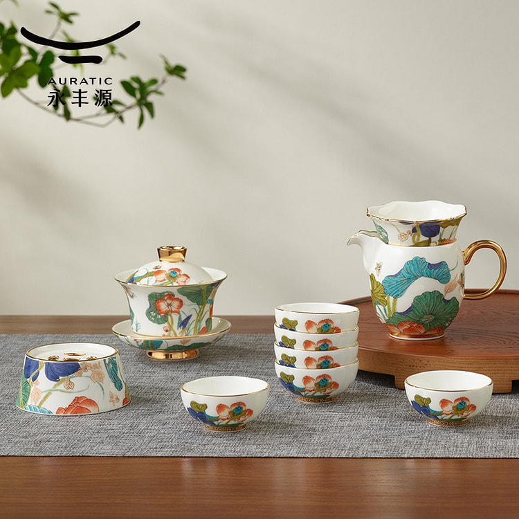Lotus Breeze 12-Piece Gaiwan Tea Set for 4 1 box