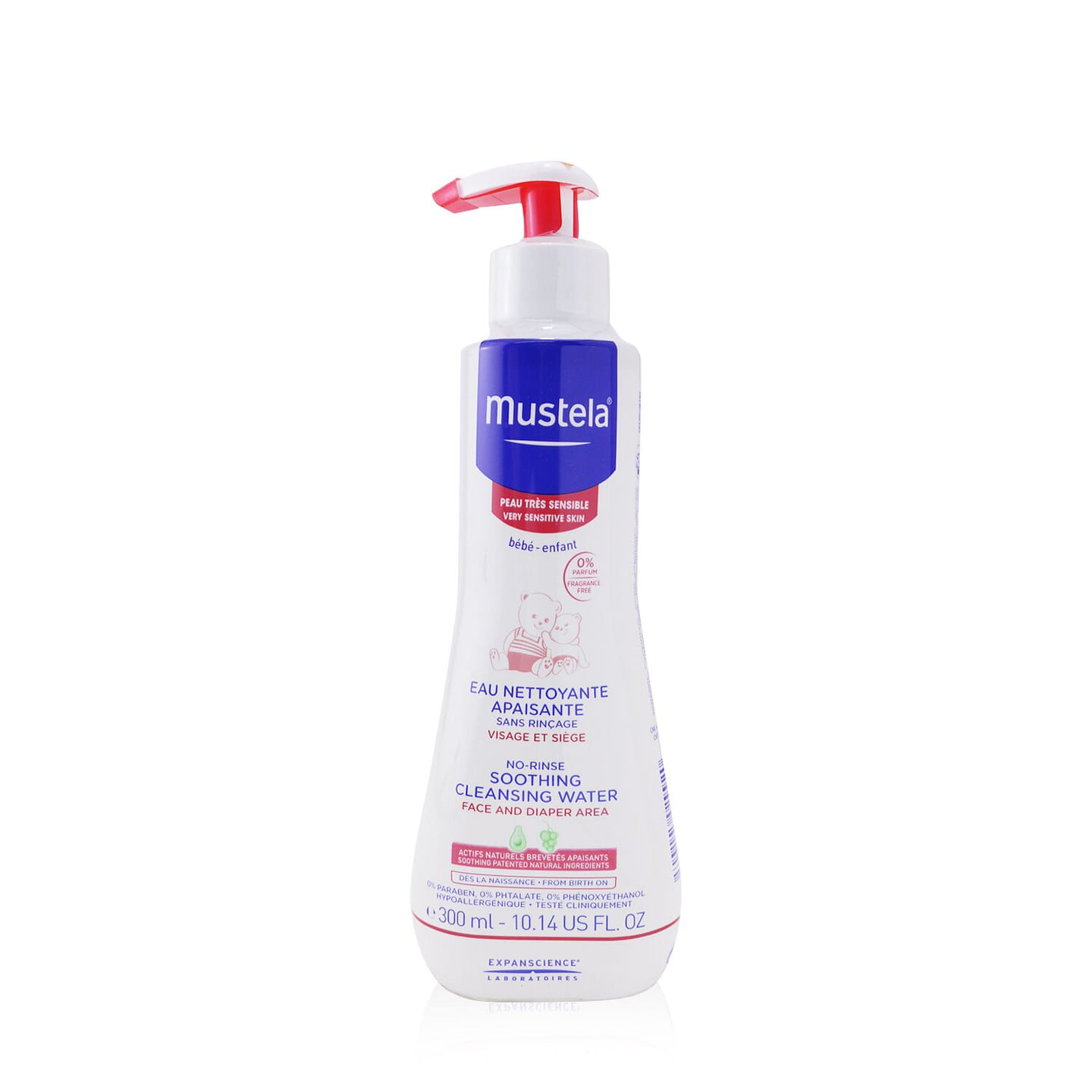 Mustela No Rinse Soothing Cleansing Water (Face & Diaper Area) – For Very Sensitive Skin 300ml/10.14oz 300 ml
