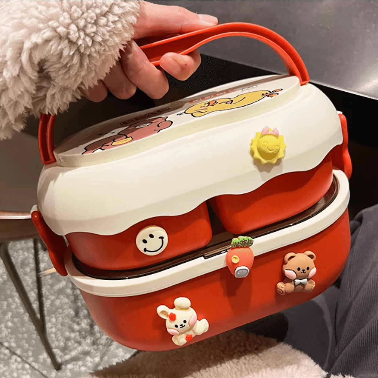 Japanese multilayer lunchbox bento boxes can be microwaved-red 1 each