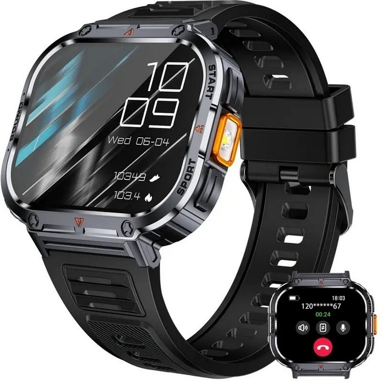 LED flashlight BT call AI voice call watch black