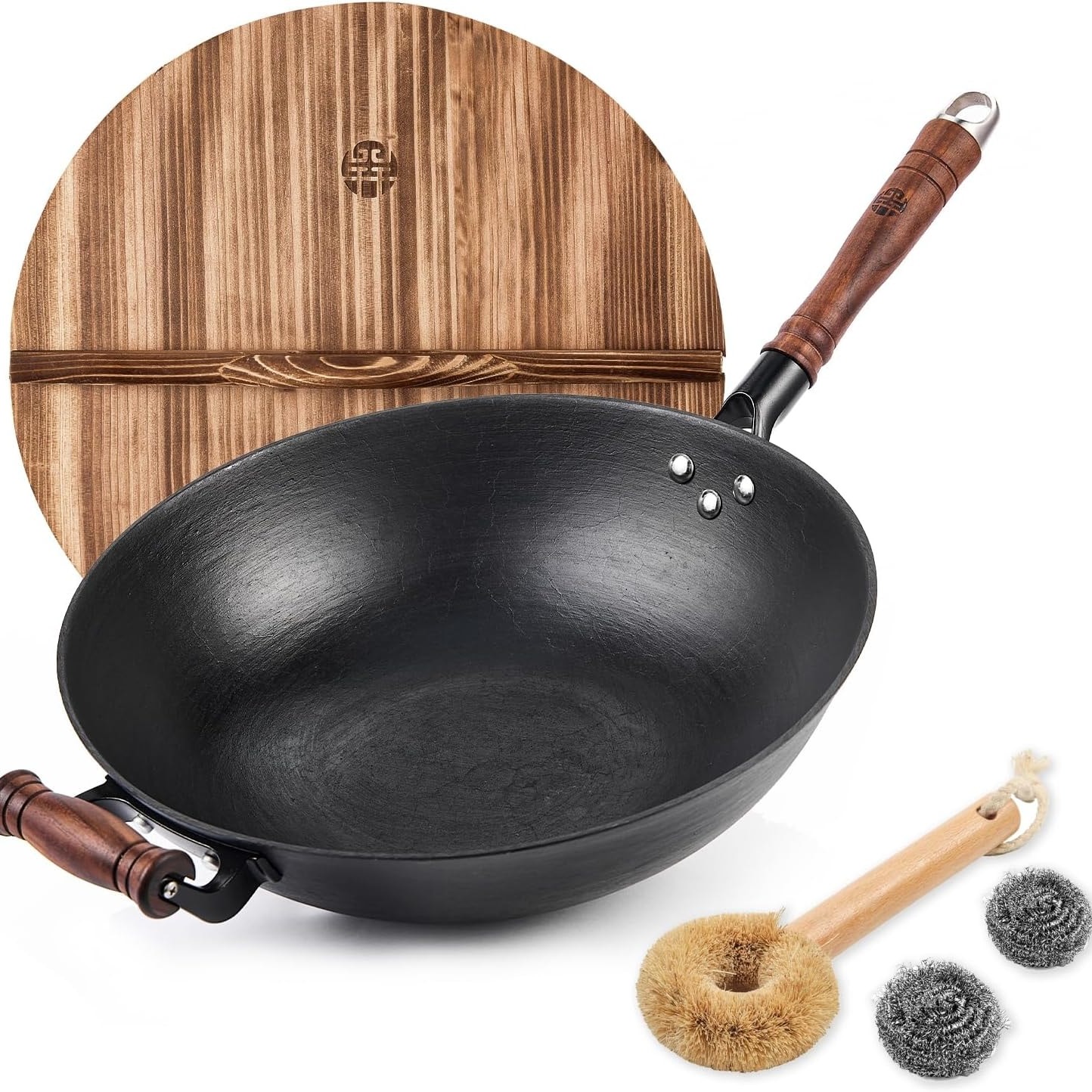 34CM WANGYUANJI Chinese Handmade Cast Iron Wok Set 1 カウント