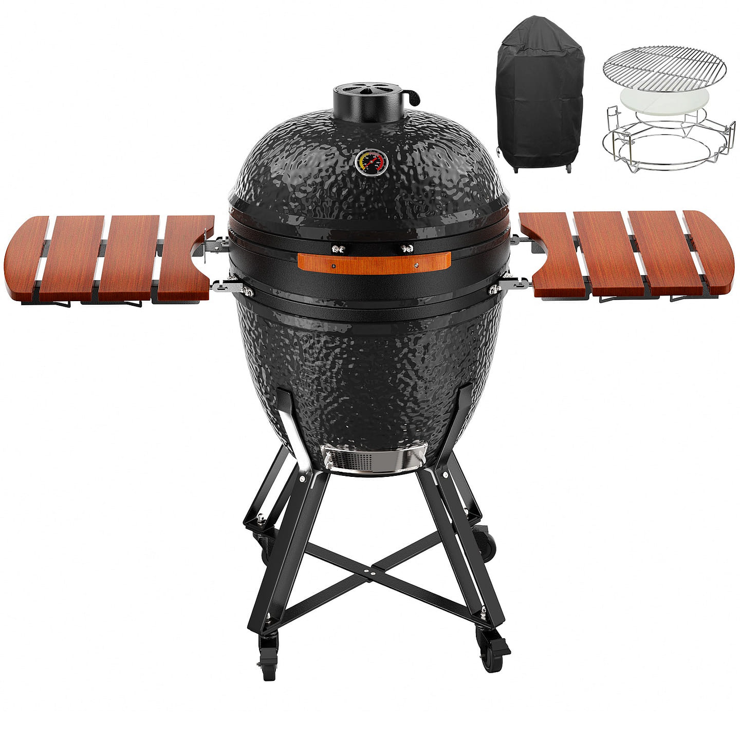 24in Black Portable Charcoal Grill with Side Shelves and Cover-3 PCS 1 count