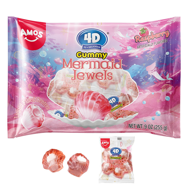 Amos 4D Mermaid Gummy Candy, Jewels Fruity Filled