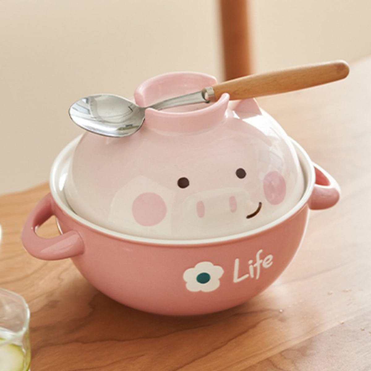 卡通小猪陶瓷带手柄一人食面碗 1 份