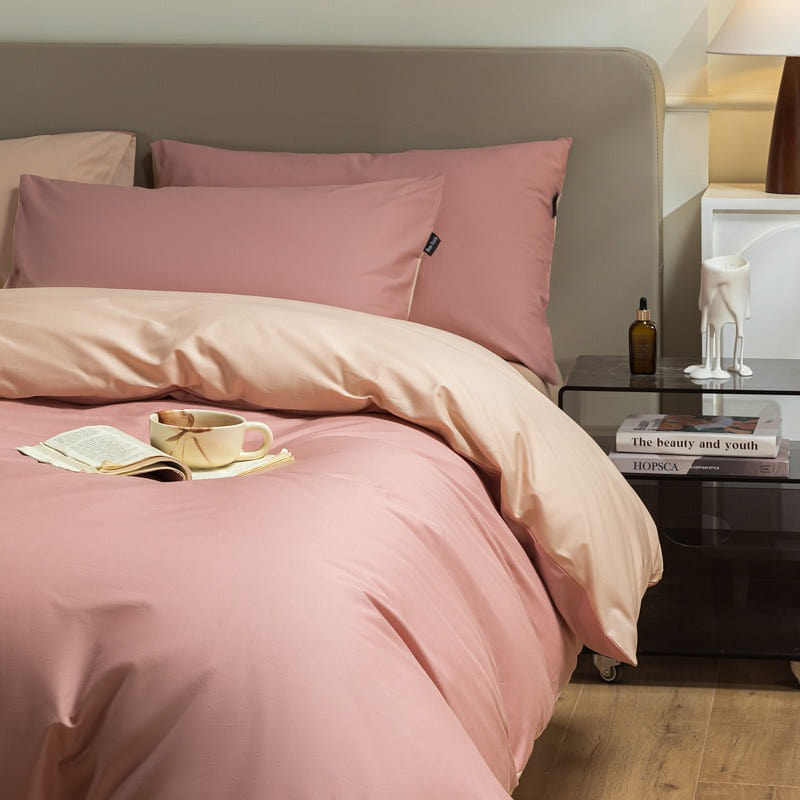 Bedding Set King Size Flat Sheetx1 Duvet Coverx1 Pillow Casex2 Pink+Pink 1 each