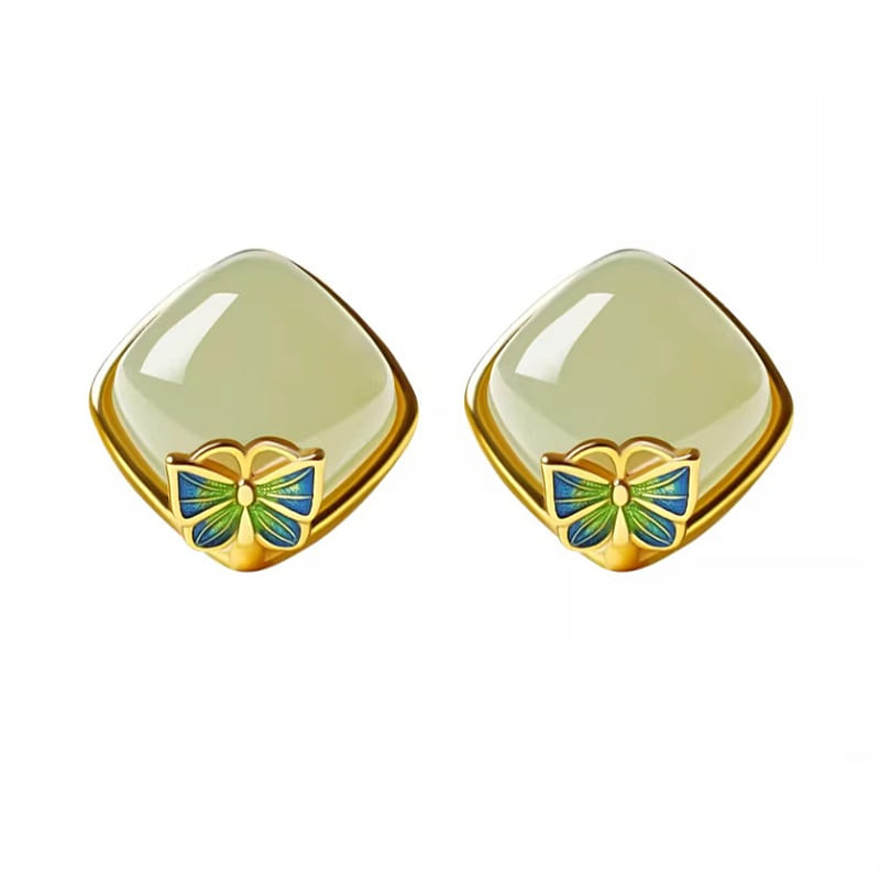 Butterfly Hotan Jade Earrings 10 * 10mm 1 box