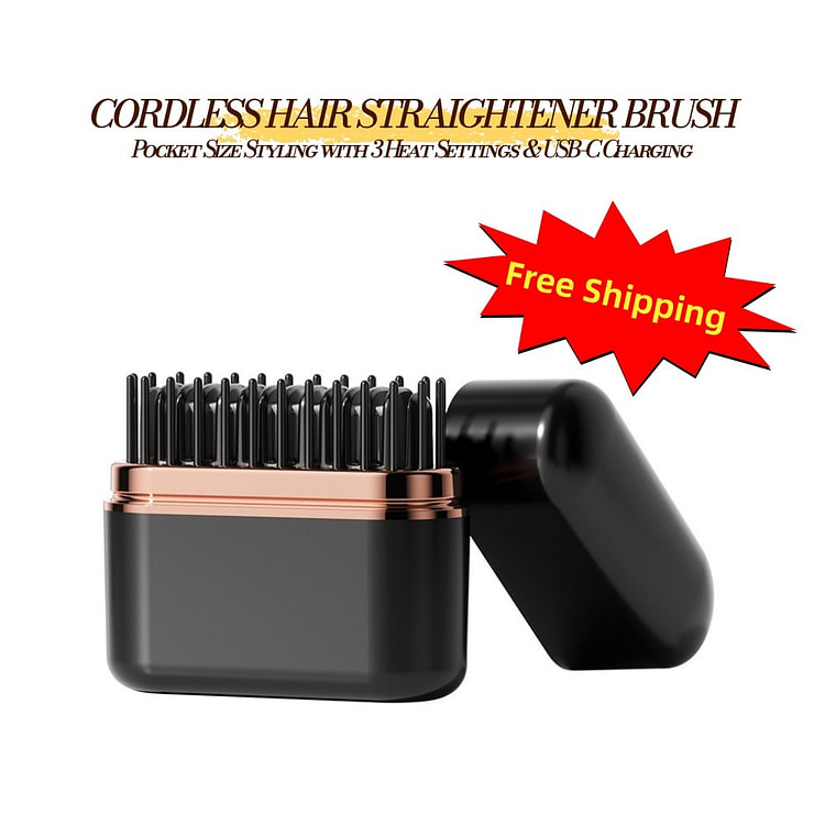 ミニコードレスストレートブラシ 携帯用電熱ヘアコーム 3段階温度調節 160〜200℃ USB-C充電式 コンパクトヘアスタイラー やけど防止断熱コー