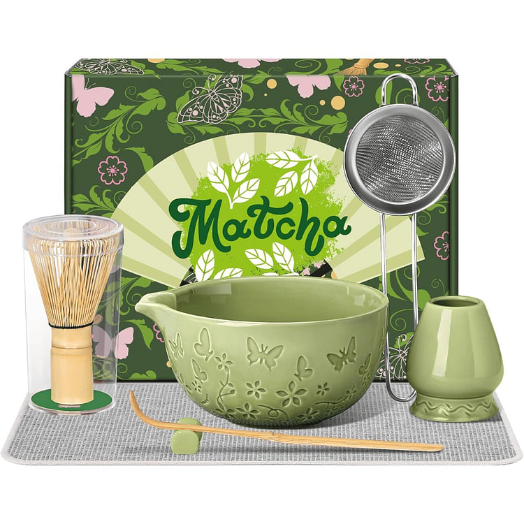 Ceramic Matcha Whisk Set 7 PCS Matcha Set Green 1 each