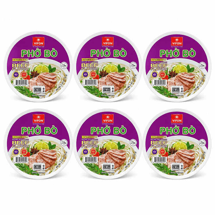 Phở Hương Vị Bò VIFON (6 Tô Nhựa) 2.47 oz*6 counts