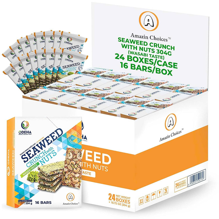 Seaweed Crunch with Nuts Wasabi 304g, 24 Boxes