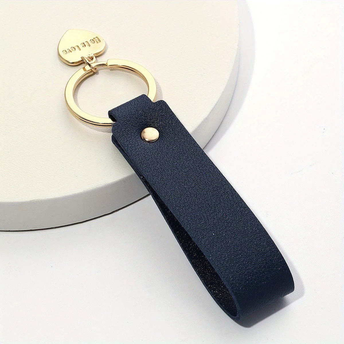 Minimalist PU Leather Metal Keychain-Navy 1 count