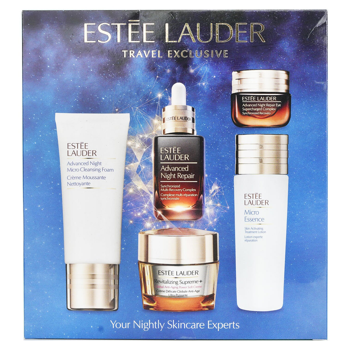 Estee Lauder Your Nightly Skincare Experts: ANR 50ml+ Revitalizing Supreme+ Soft Cream 50ml+ Eye Supercharged 15ml+ Micro Cleans… 5pcs 5 each