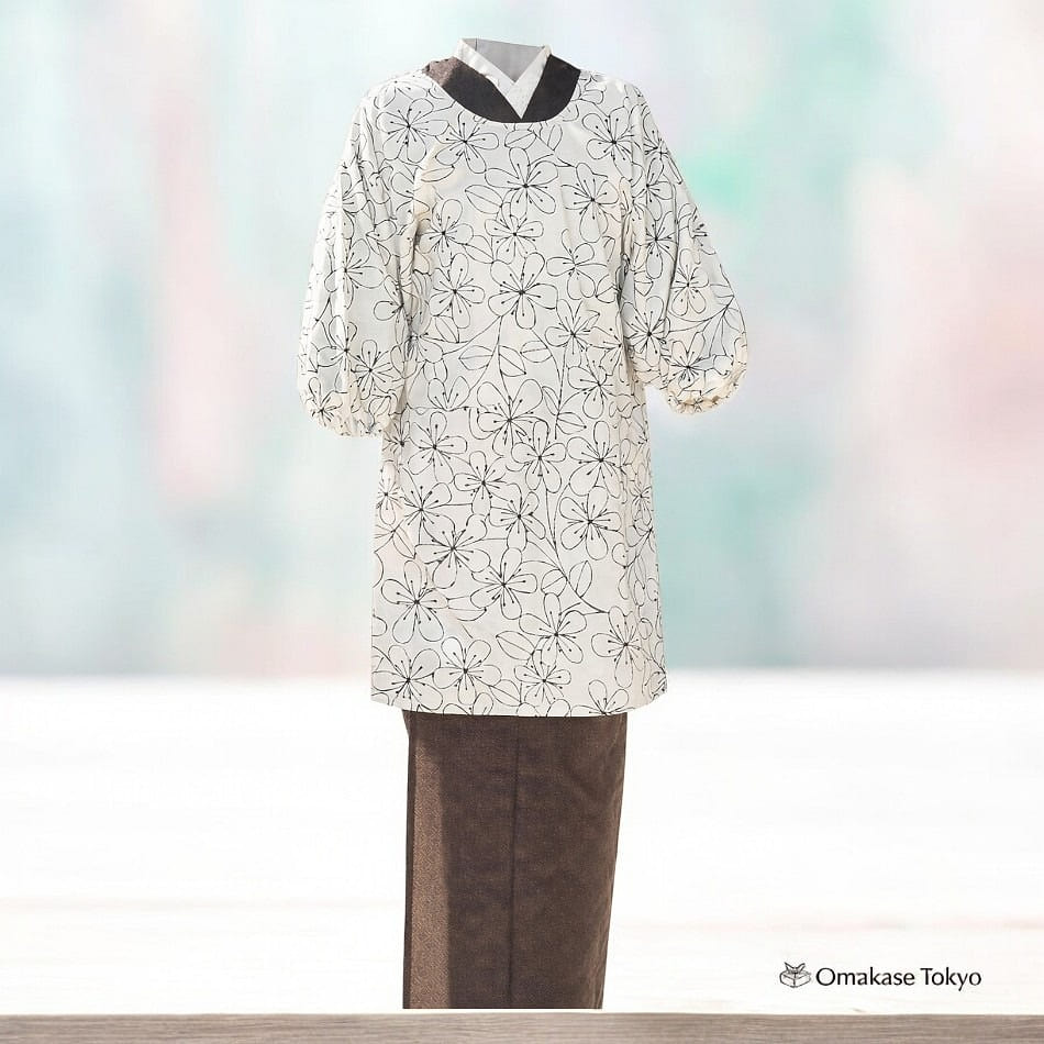 Kyoto Kimono-cho Long Kappogi Apron-Beige Floral 350 g