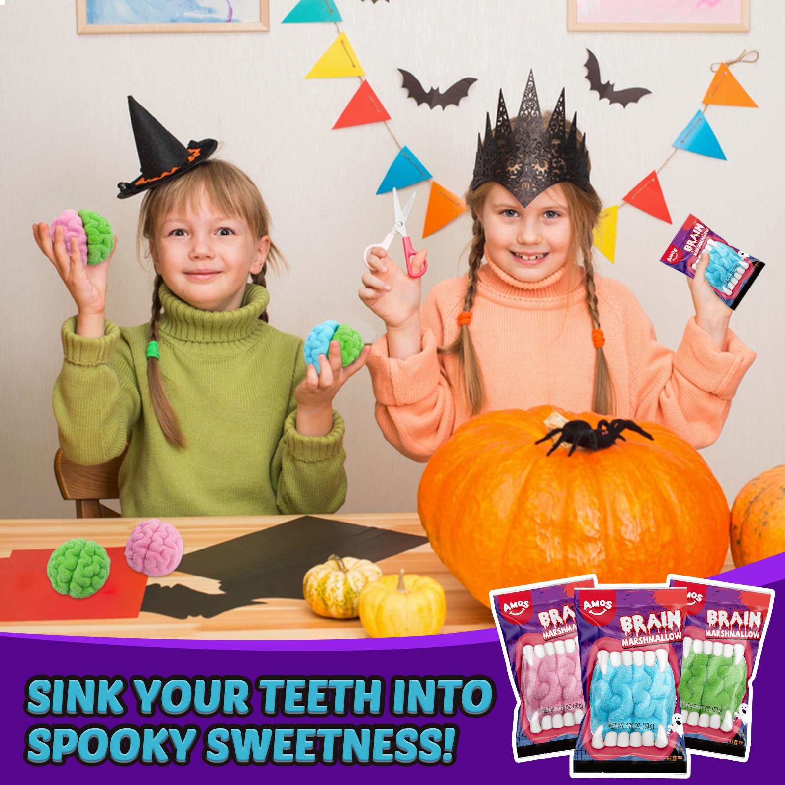 Get Amos Halloween Gummy Brain Marshmallow, Mixed Fruit Flavors