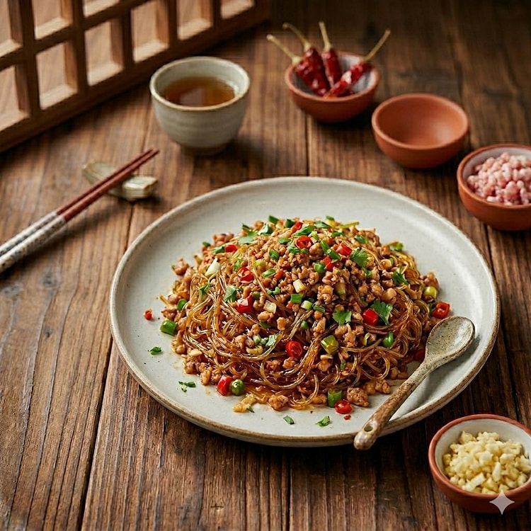 Spicy Fried Steamed Potato Noodle w/ Chopped Pork 400 g