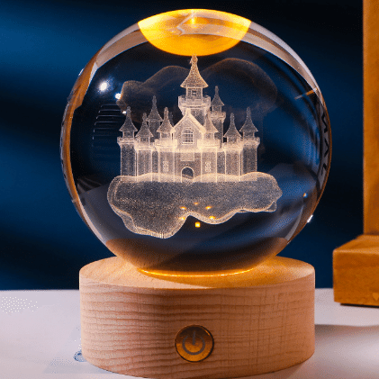 3D Solar System crystal Ball Multicolor Nightlight 8cm Decolamp Romantic Castle 1 count