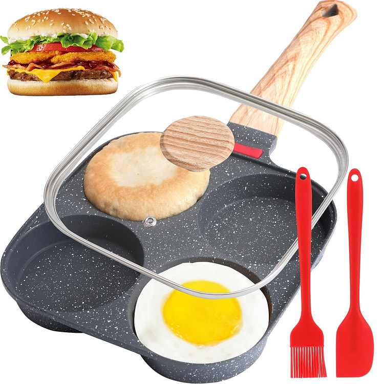 四孔煎蛋器 优质不粘煎蛋锅带玻璃盖 煎蛋三明治煎饼