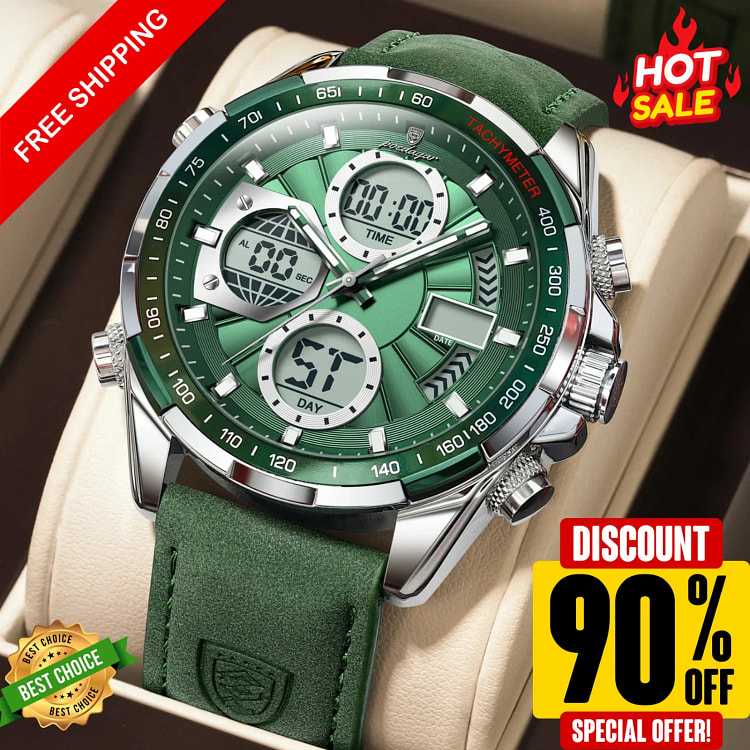 Mens Dual Time Luminous Digital Quartz Watch 1 box