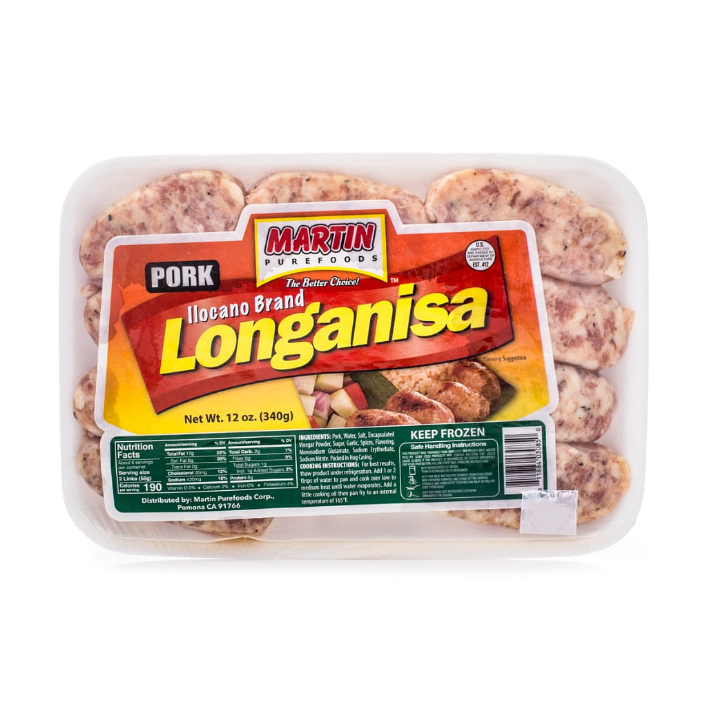 Martin Purefoods Ilocano Brand Longanisa Pork Sausage, Frozen 340 g
