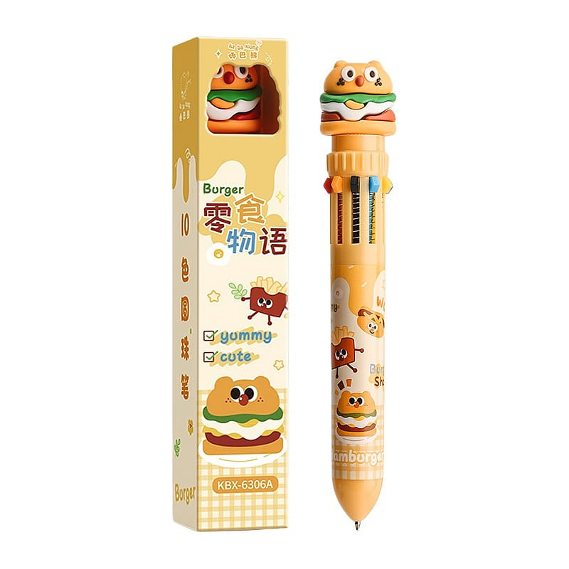 Cute Cartoon 10 Color Ballpoint Pens-Snack Story 1 count