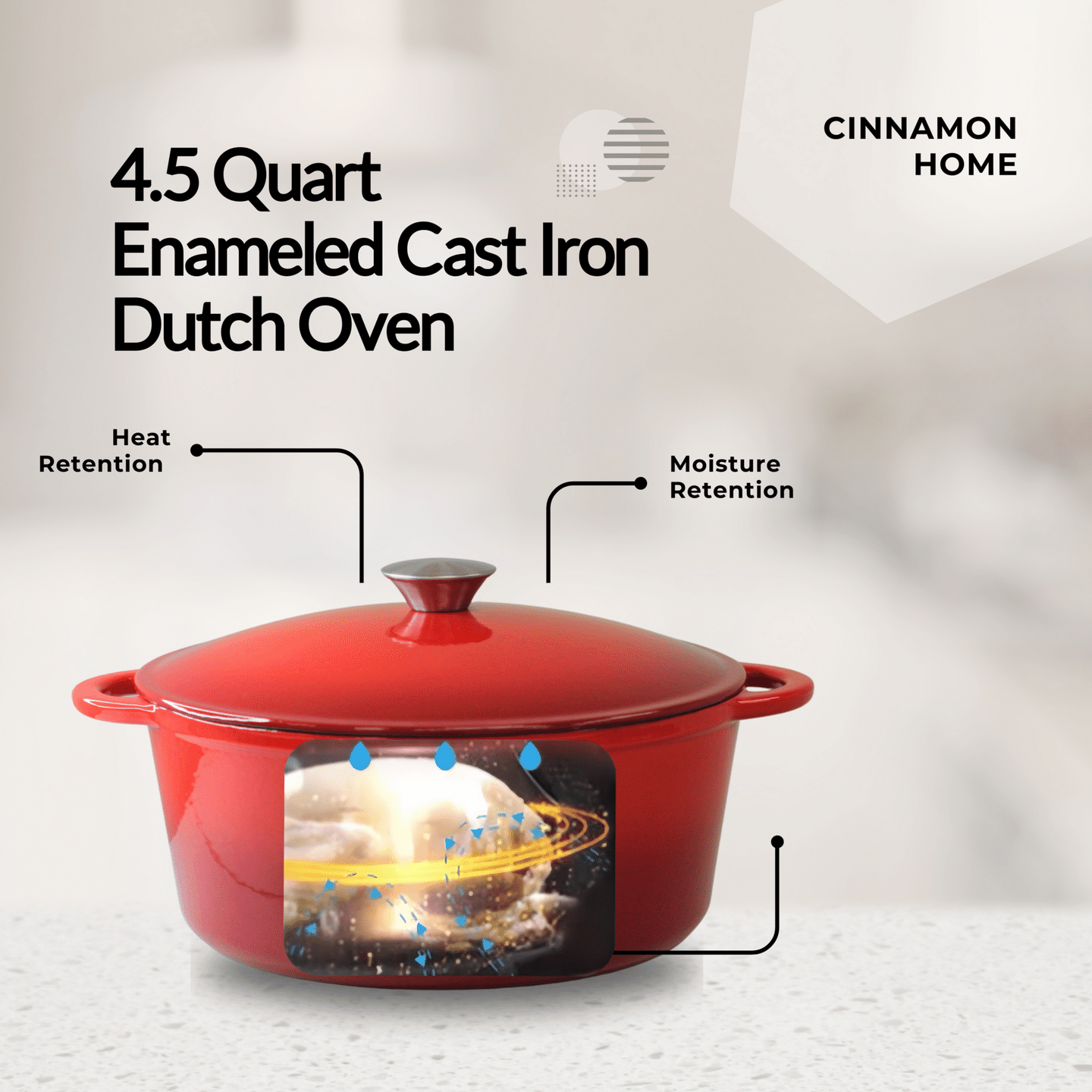 Cinnamon Home 4.5QT Cast Iron Dutch Oven – Red 1 each