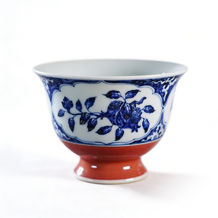 手绘石榴杯 大师手作主人杯茶杯 功夫茶具 90毫升 1 个