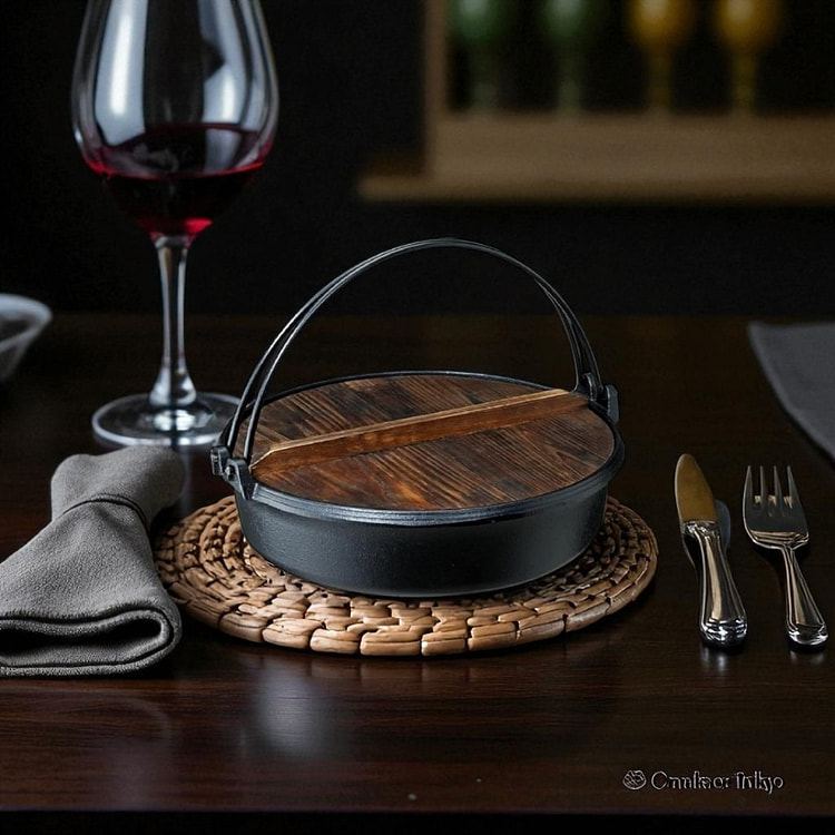 Ishigaki Hearth Pot with Wooden Lid Black 21 cm