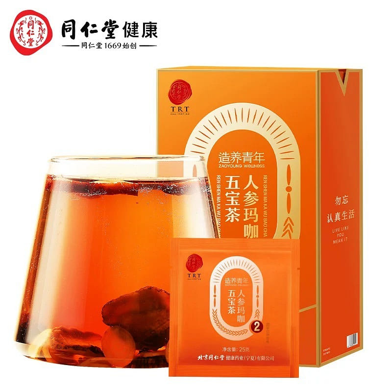 【同仁堂品牌】北京同仁堂人参玛咖枸杞五宝茶黄精养生茶175g(25g*7)/盒 175 克