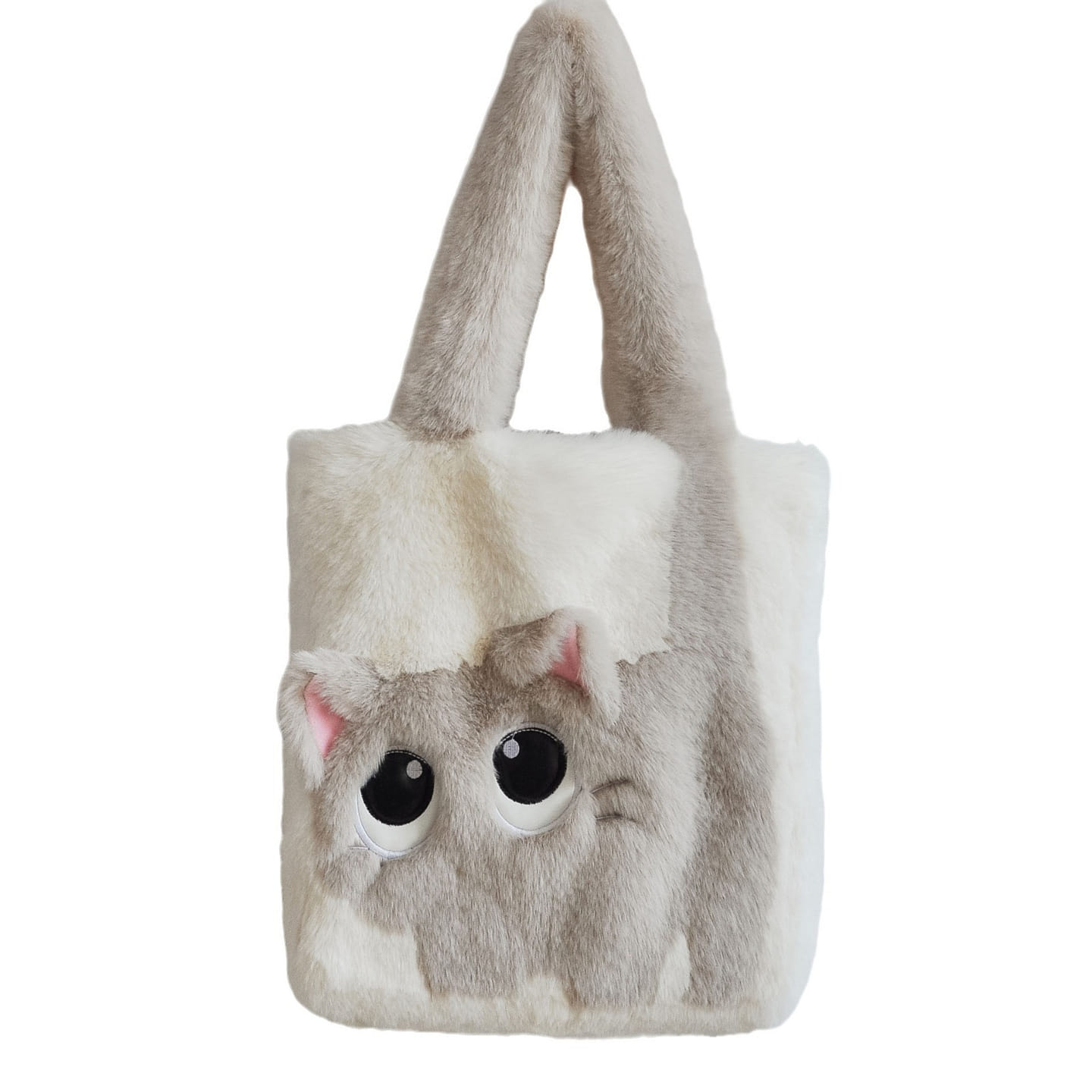 Big Eye Cat Bag New Autumn-Winter Large Patchwork Embroidery-White Apricot 1Pc 1 count