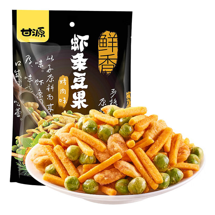 甘源 烧烤味虾条豆果 零食 花生 青豌豆 膨化食品 100 克