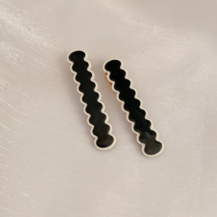 棋盘格发夹侧边无痕发卡女刘海发夹-黑色椭圆波浪