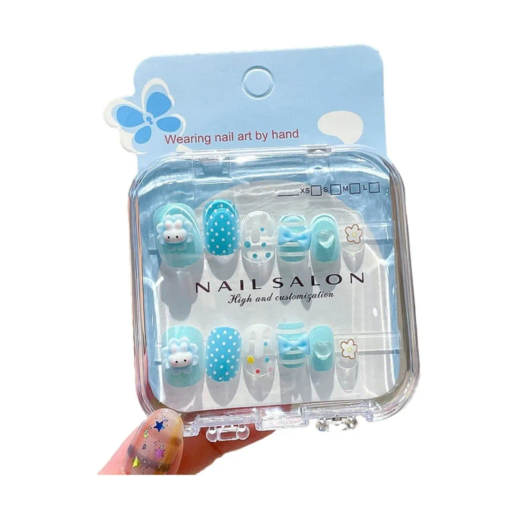 儿童穿戴甲可拆卸甲片 女童 指甲贴-蓝色 1 盒