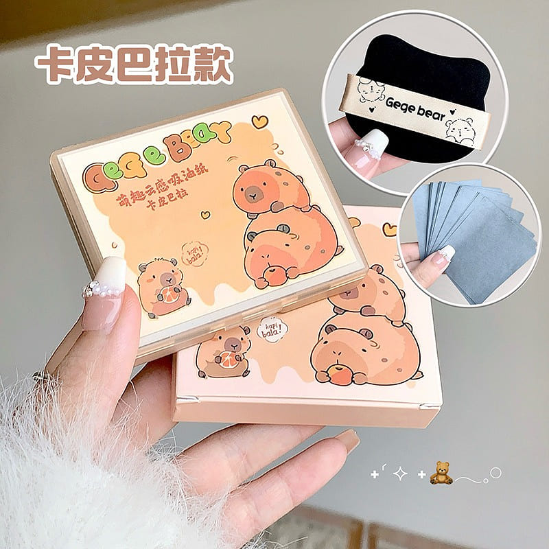 Cute Blotting Papers with Powder Puff and Mirror01 1 box