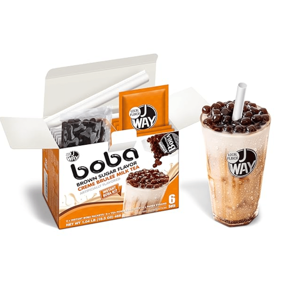 J WAY Instant Caramel Boba Milk Tea (Cream Brulee Flavor) – 6 Servings 1 box