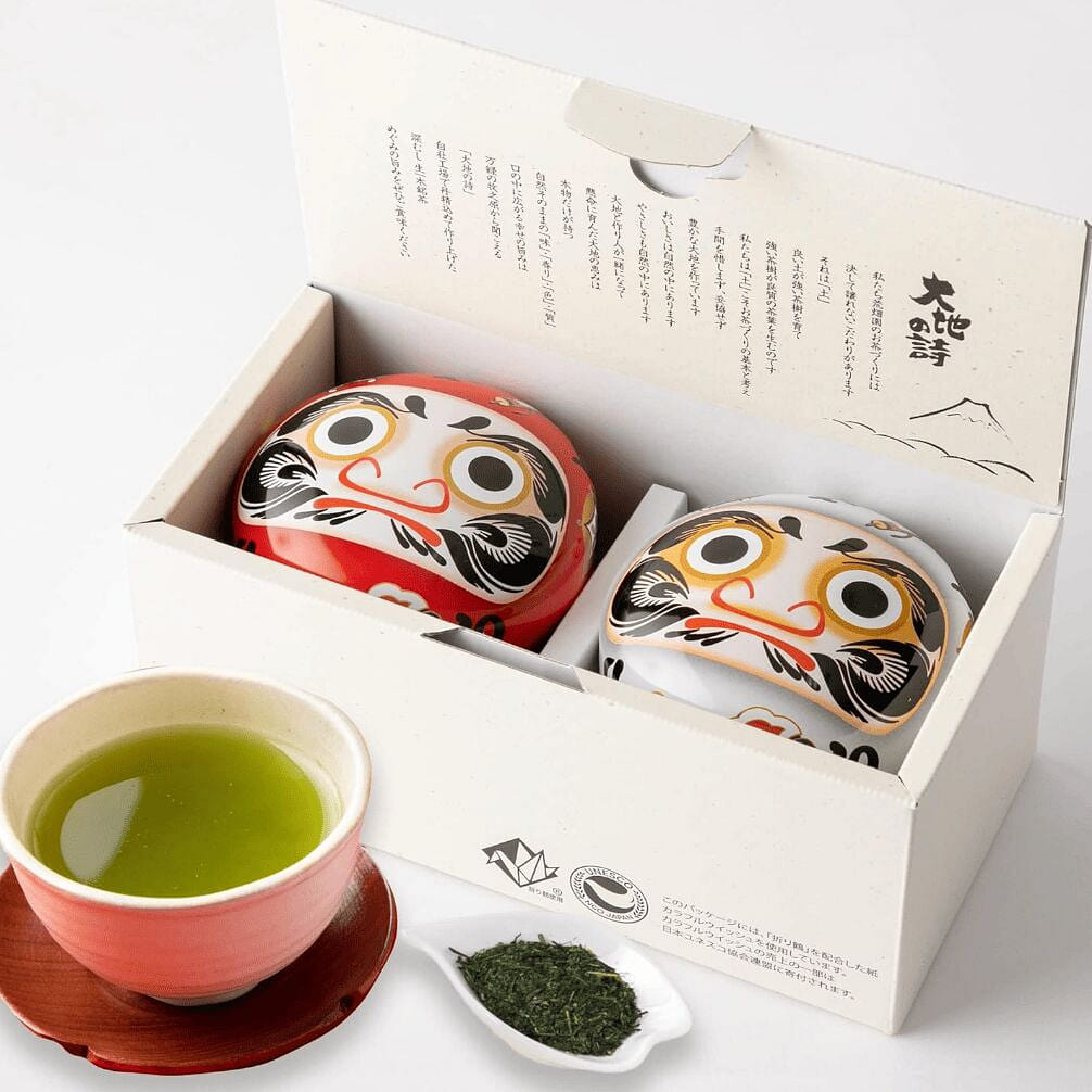 Arahataen Shizuoka Tea Red and White Daruma Can 160 g