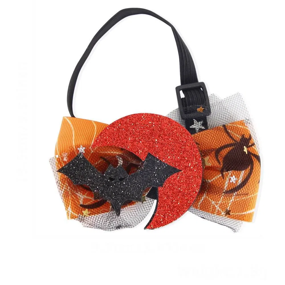 Pet Halloween Bow Tie Mesh Bow Tie Accessories-Blood Moon Bat 1 each